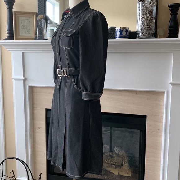 Cache Black Raw Denim Button Front A-line Dress, 4 - Picture 4 of 9